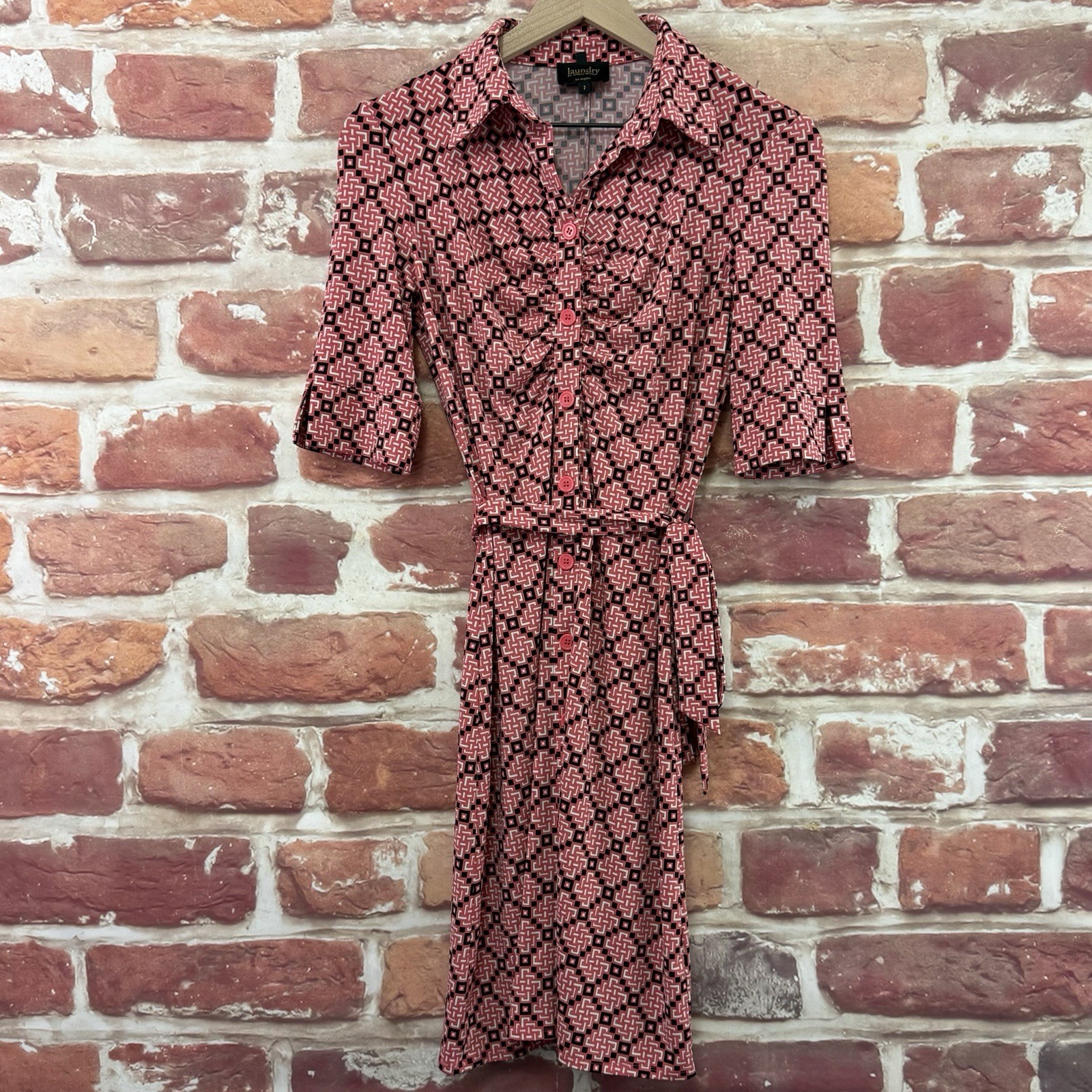 Laundry Shelli Segal Dress Womens 2 Pink Multicolor Abstract Casual Career