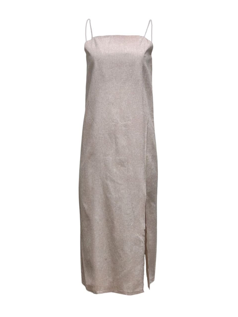 HoodLamb Women’s Khaki Spaghetti Strap Hemp Dress with Split 420 NWT