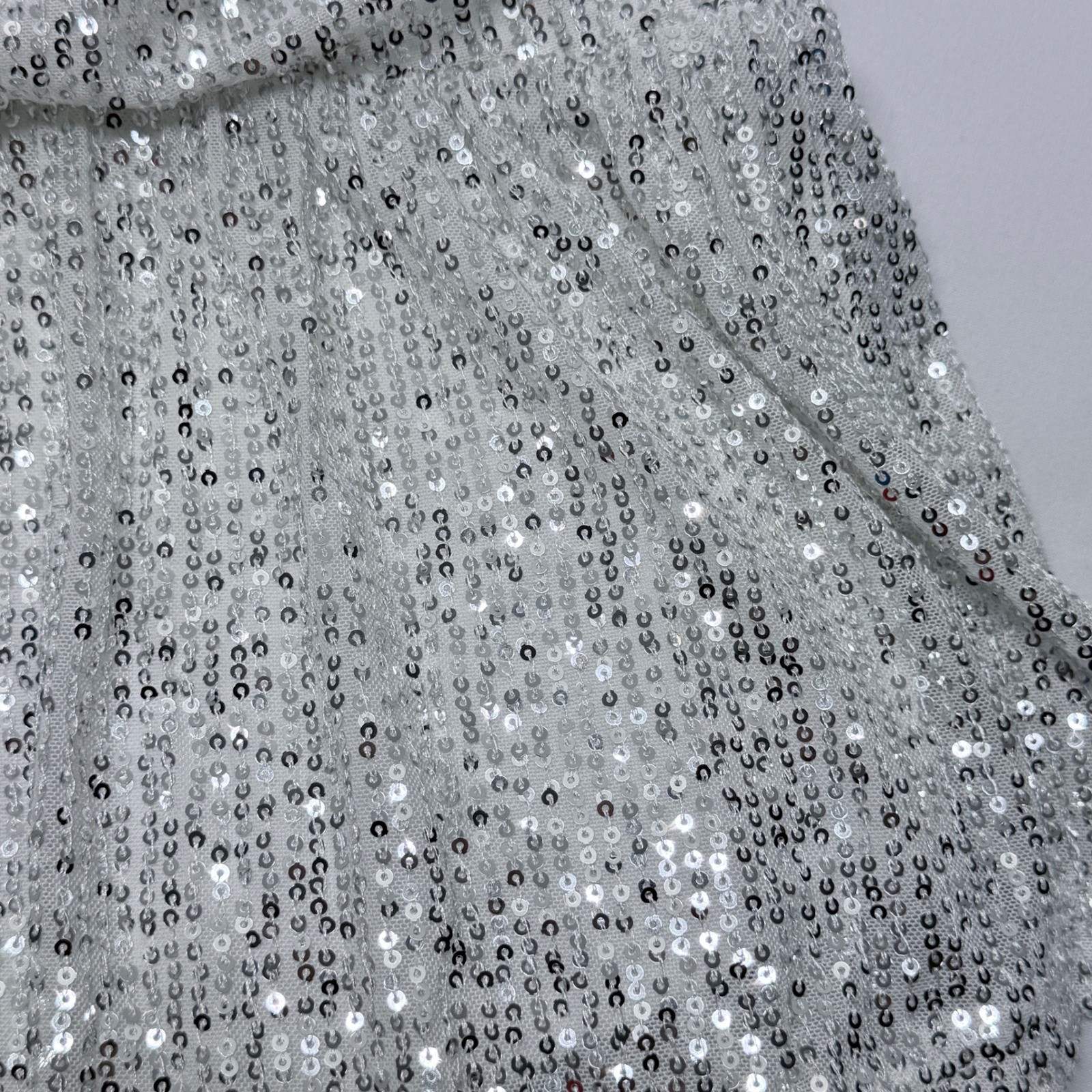 Silver Sequin Tiered Mini Dress Adjustable Spaghetti Strap Party Glam