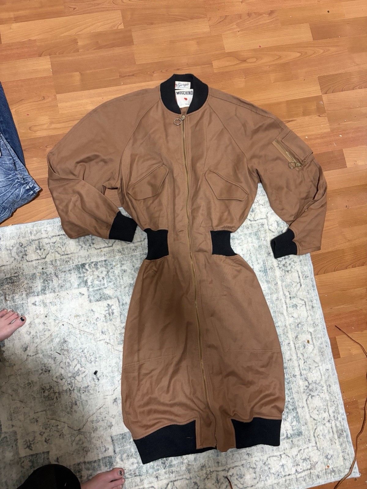 Vintage Moschino Milano 100% Wool Made in Italy Bomber Zip Dress US 10