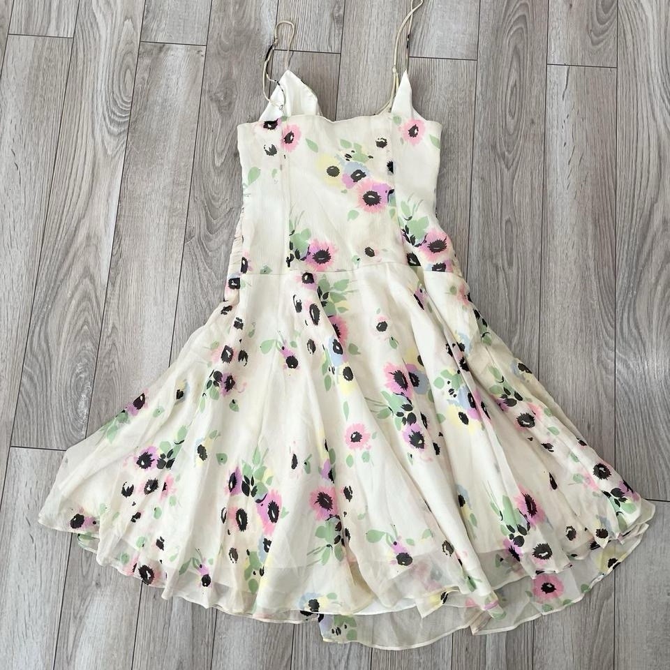 Betsey Johnson New York silk ivory floral fit & flare sweetheart dress size 8