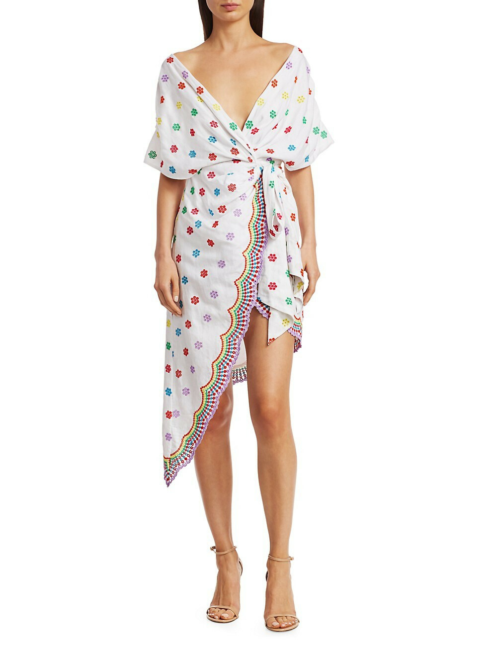 All Things Mochi Camila Embroidered Side-Tie Dress, V-neck, Medium, $400 NWT