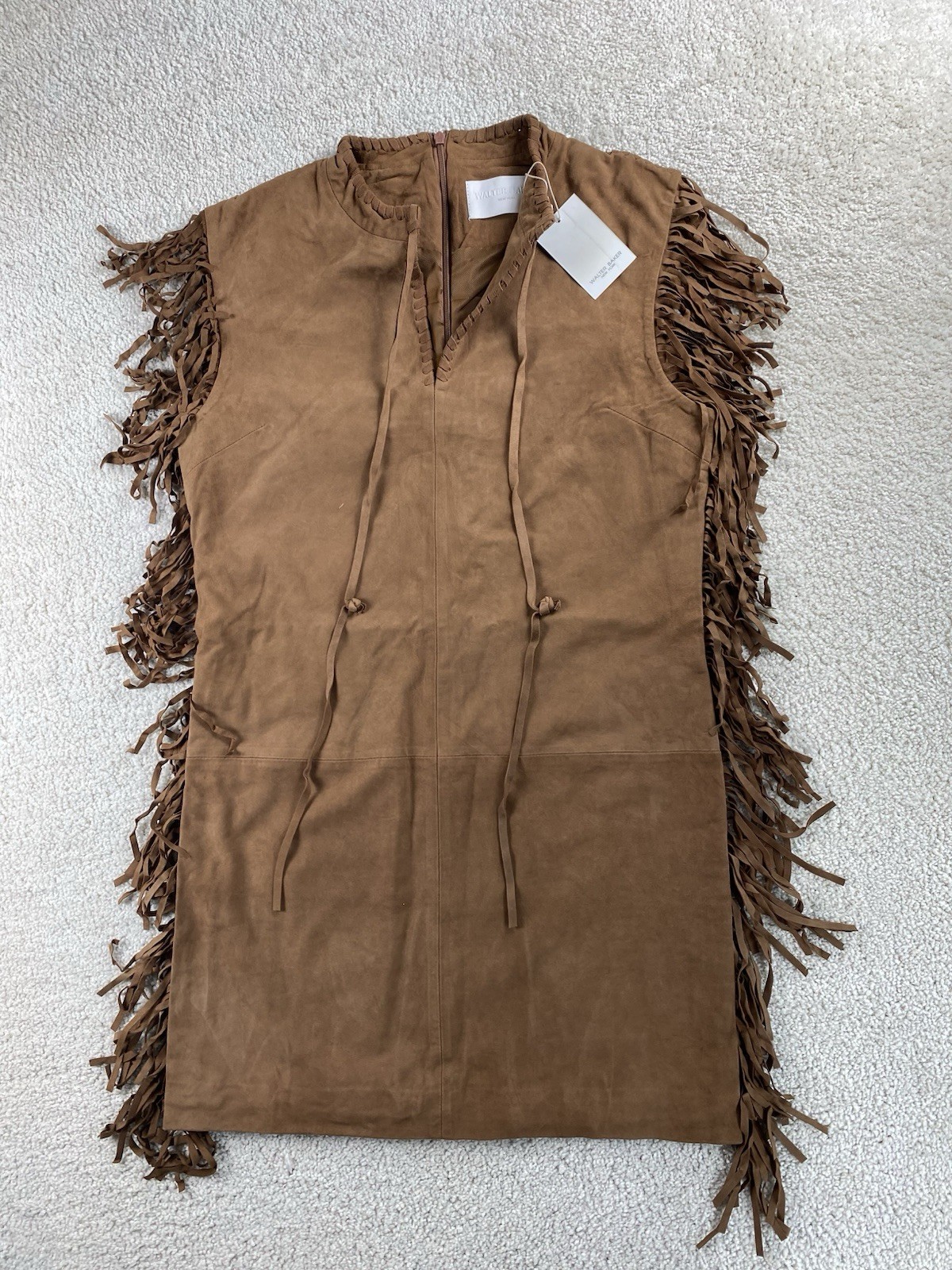 Walter Baker Dress 4 Suede Leather Fringe Brown Southwestern ‘Kira’ NEW $678