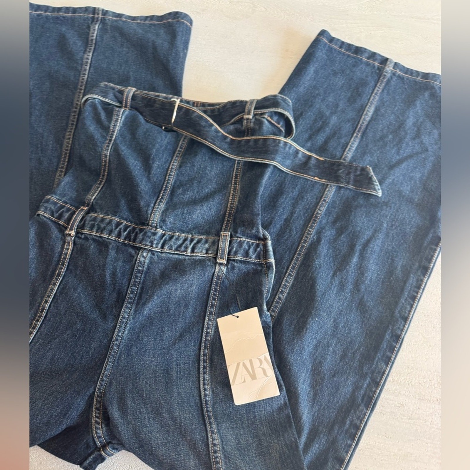 ZARA Strapless TRF Denim Flare jumpsuit 0541/239 small NWT