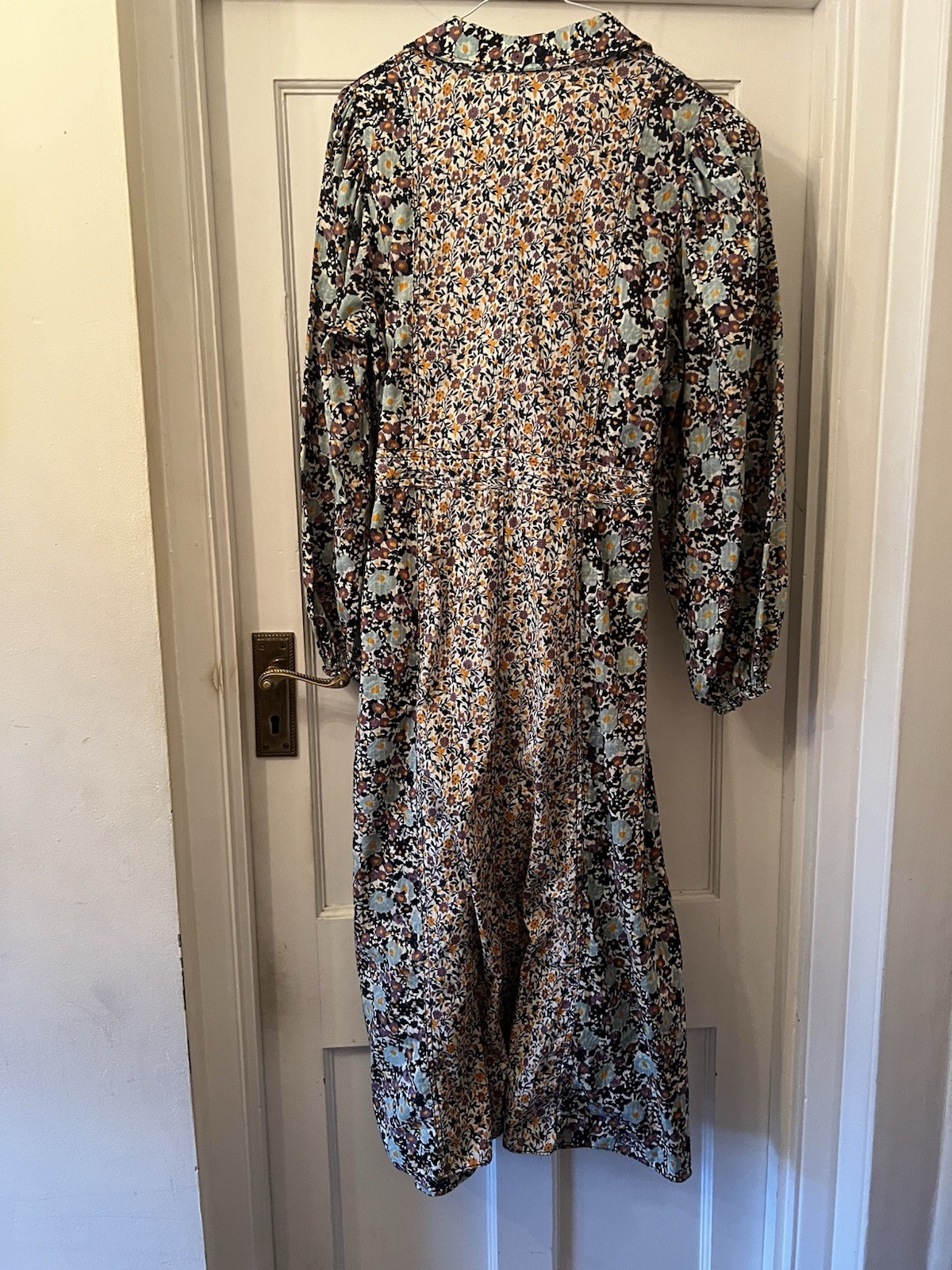 Jigsaw Multicoloured Floral Contrast Cotton Midi Shirt Dress, UK 12