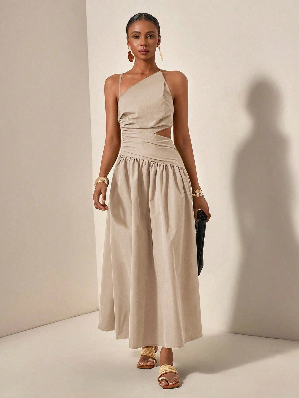 Elegant Long Dress With V Neck And Cut Outs