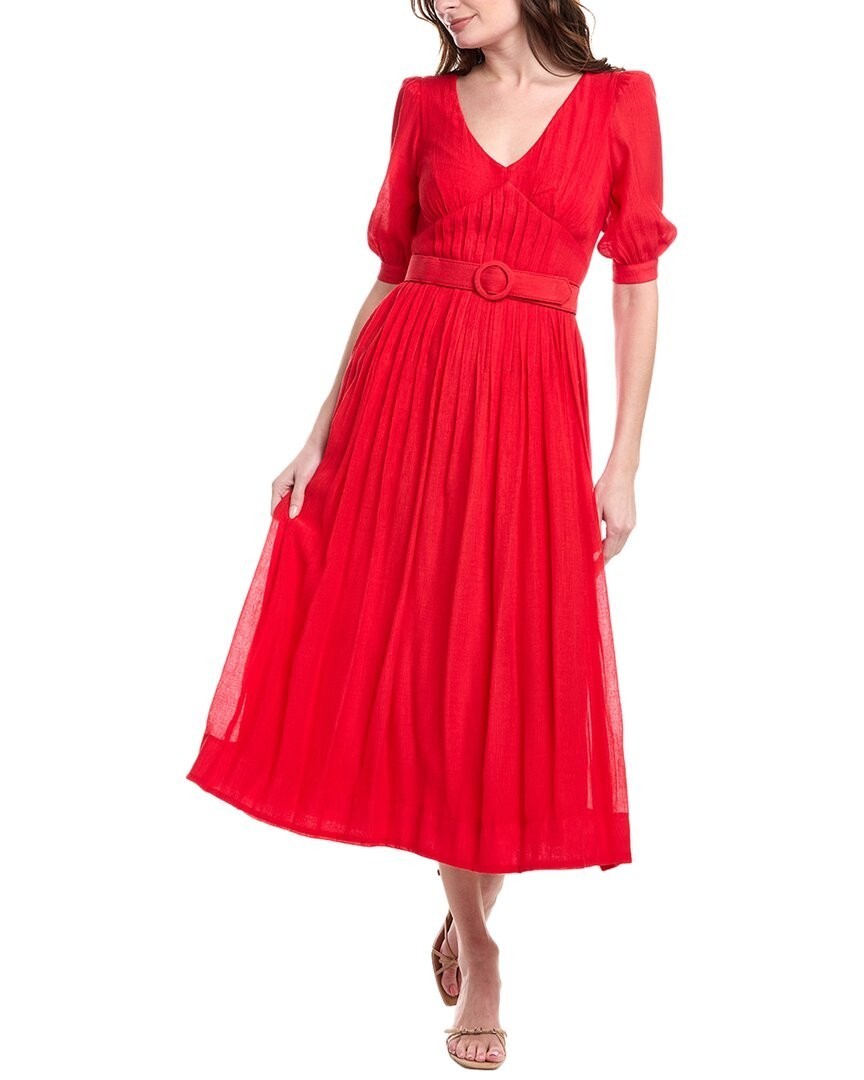 Taylor Pleated Belted Fit & Flare Dress Women’s 12US Red Back Zip Closure