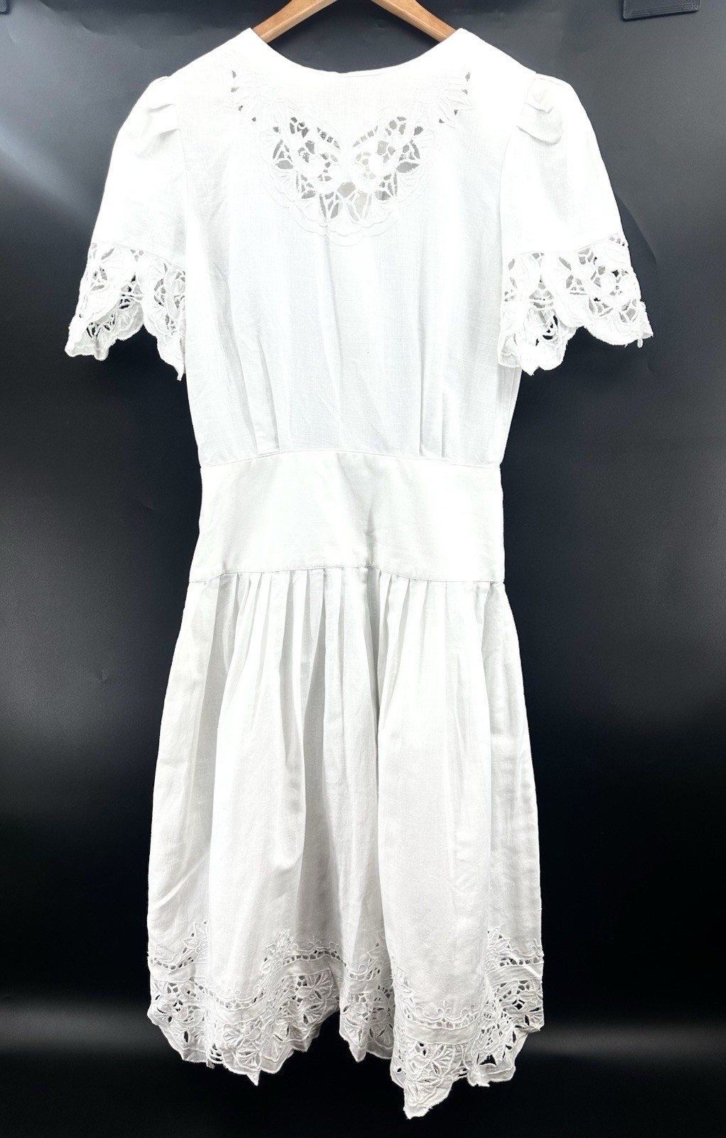 VTG Connection Linen Batterberg Lace Dress 10 Cottagecore Prairie Romantic HH21