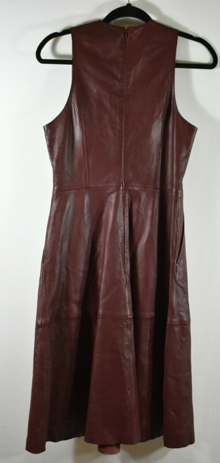 NEW Remain Birger Christensen Portia Leather Dress in Maroon SZ 6 $447 #D3775