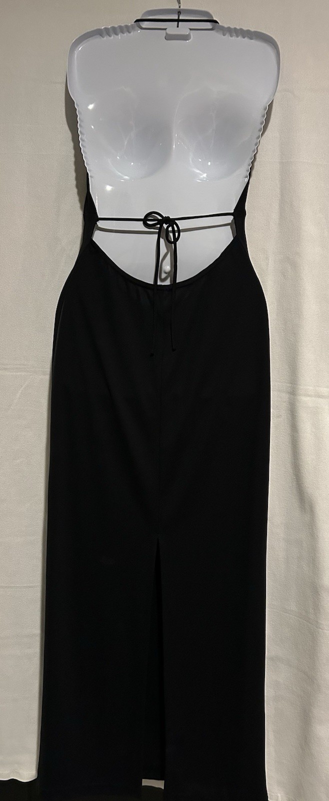 Tower Black Column Evening Gown Backless Back Tie & Slit Long Dress (Size L)