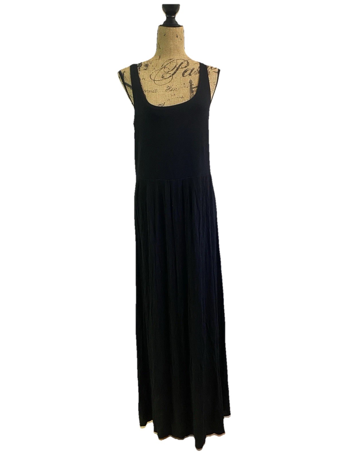 Lou & Gray Womens Sleeveless Black Maxi Dress Fortuny Pleat Leotard Bodice L/XL