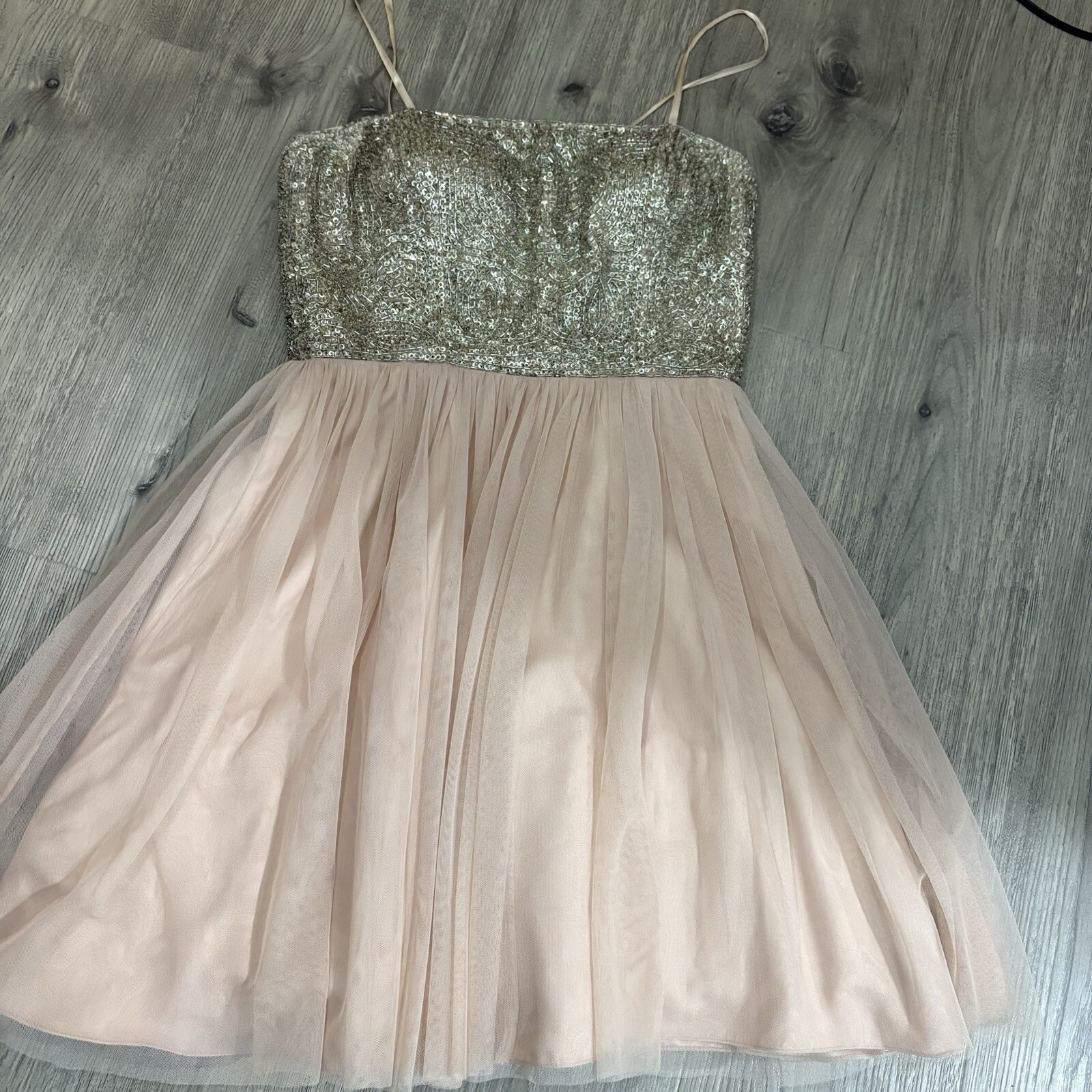 AIDAN MATTOX Sz 6 Blush Beaded Top Tulle Party Prom Pageant Dress Sparkle Short