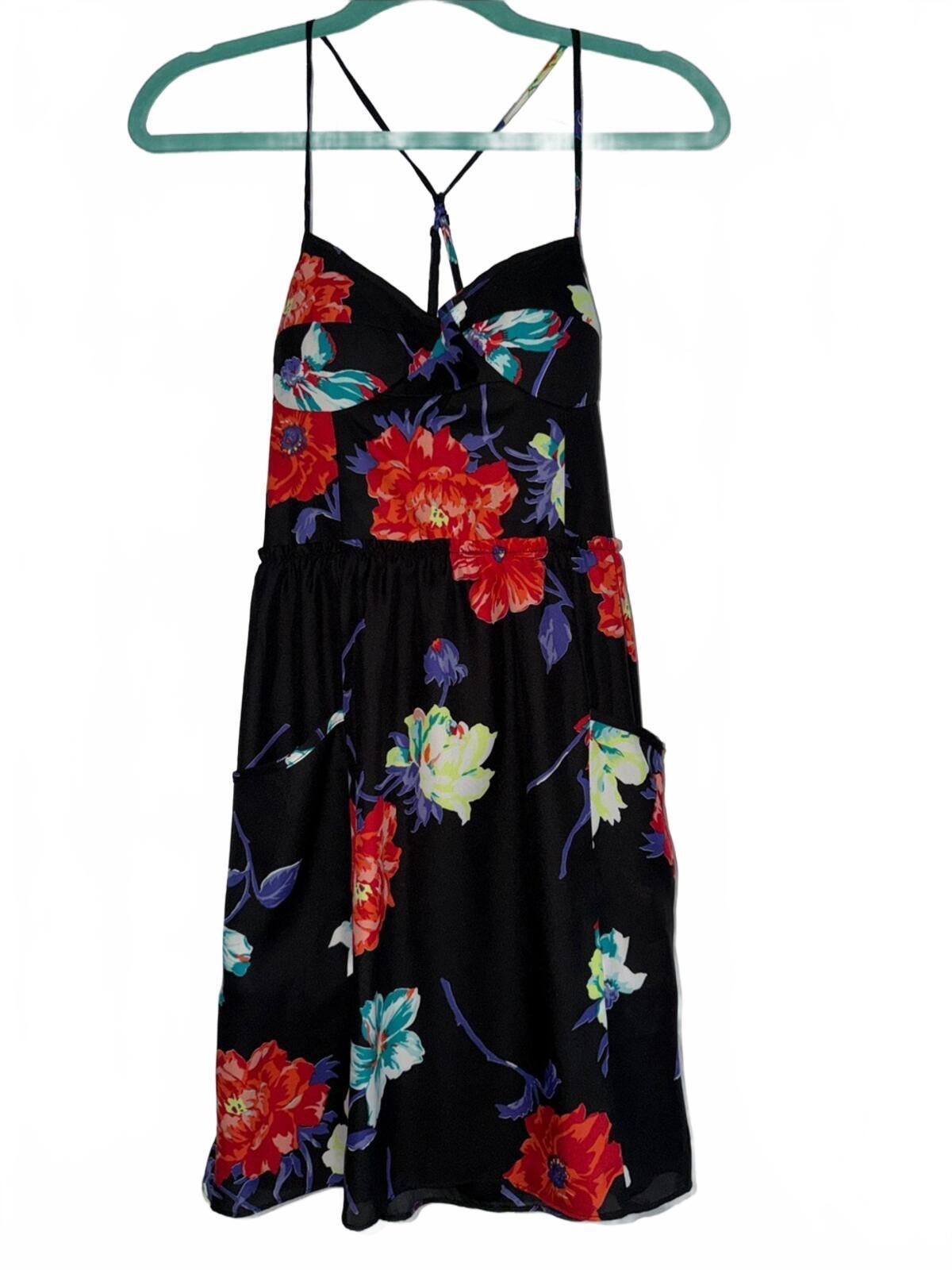 American Eagle Black Floral Spaghetti-Strap Mini Dress