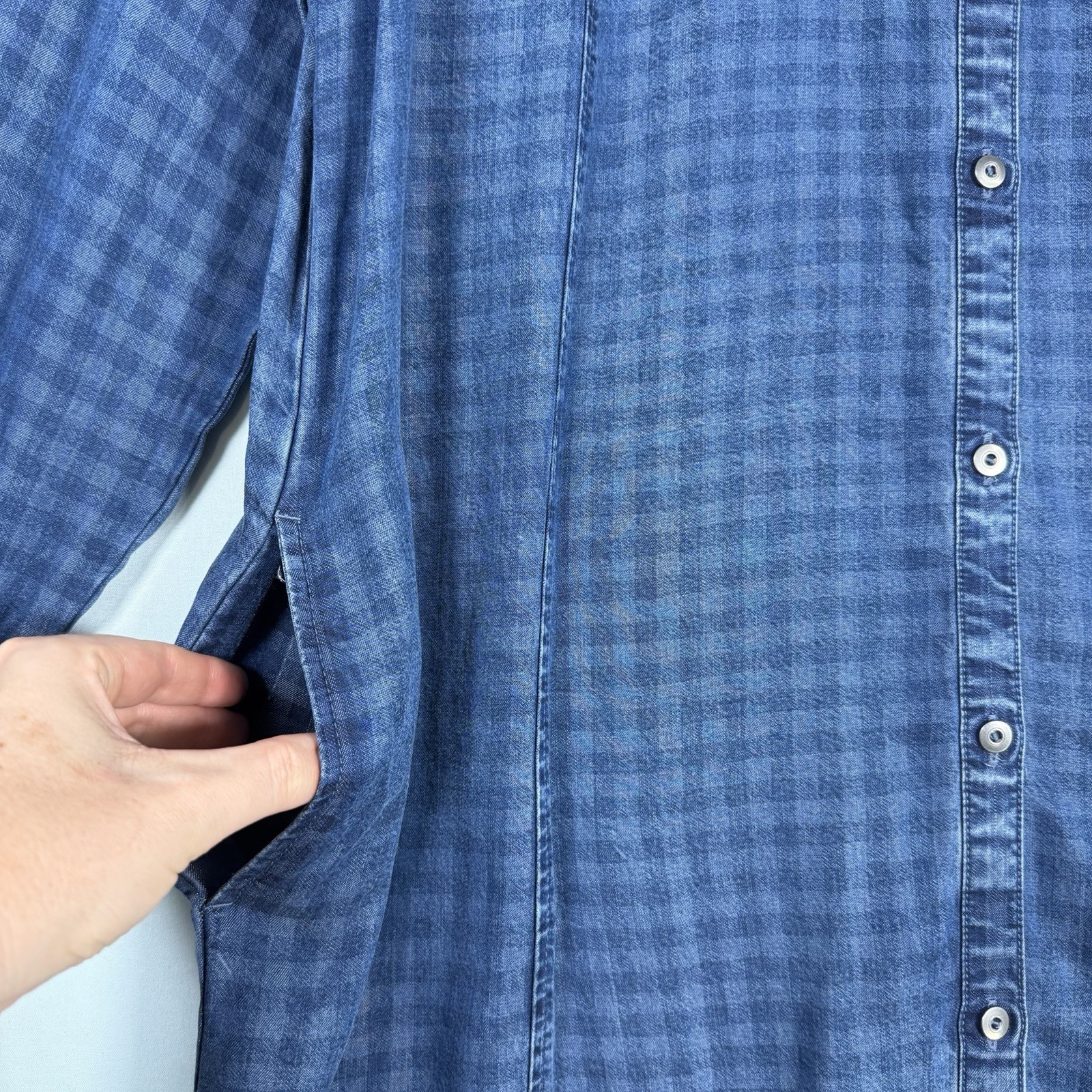 J Jill Womens XL/Tall Chambray Dress Denim Boho Gingham Cottagecore Lagenlook