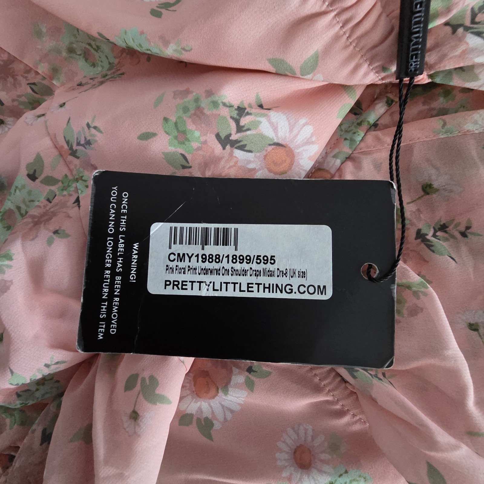 PrettyLittleThing Pink Floral Underwired One Shoulder Ruched Midaxi Dress Size 8