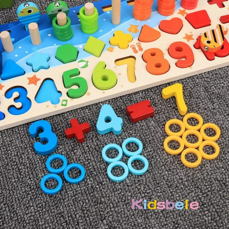 Kids Montessori Math Toys For Toddlers Educational Wooden Puzzle Fishing Toys