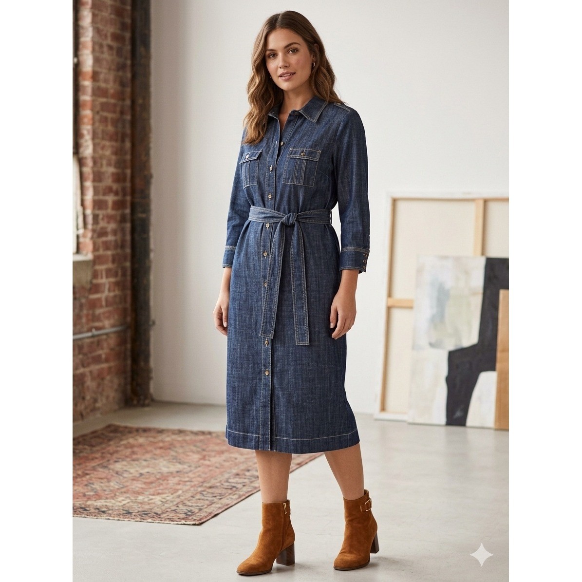 Vintage Forth & Towne Edition GAP Denim Shirt Dress Blue Cotton Belted Midi