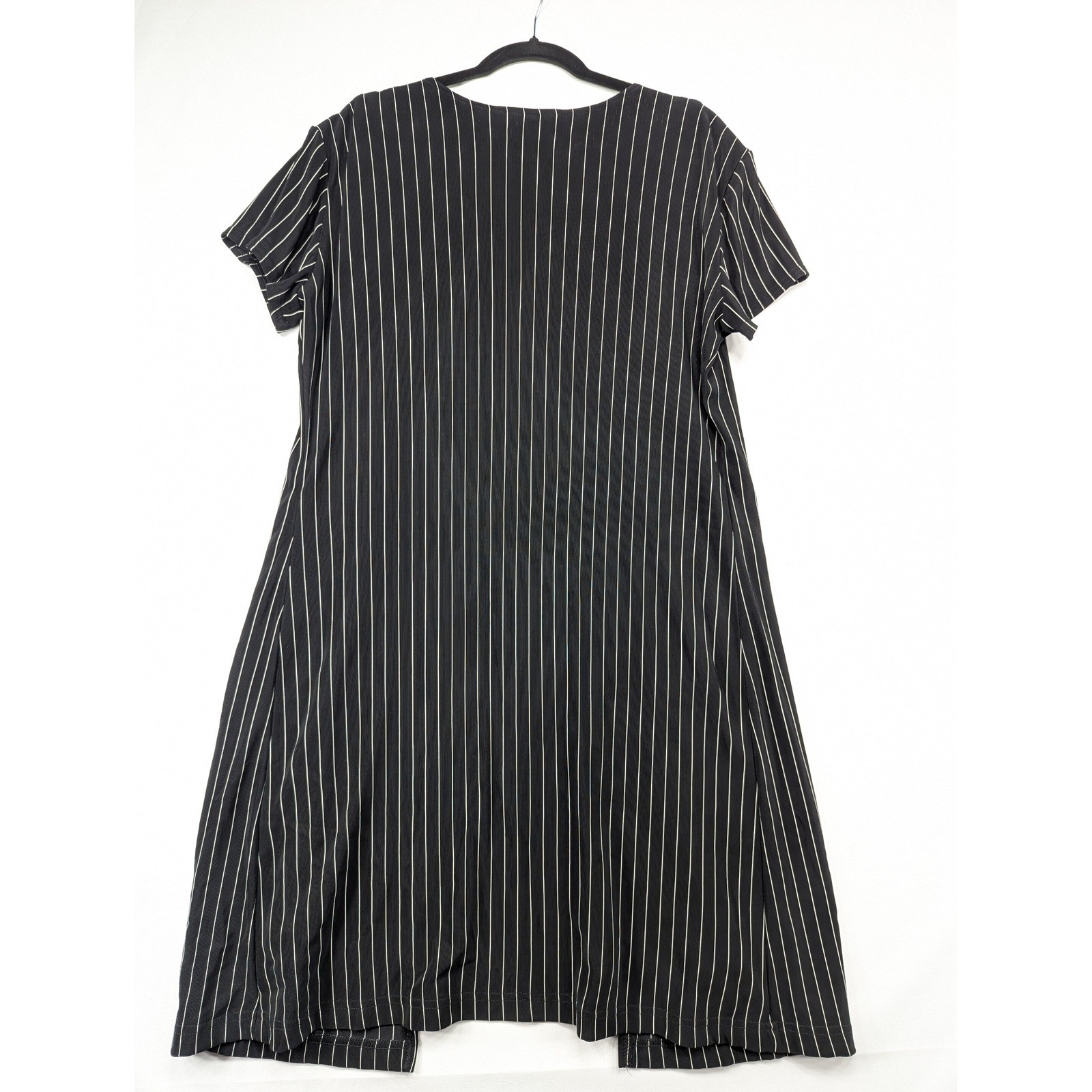 Superstition New York Pinstripe Maxi Dress Womens Short Sleeve Square Neck SZ 8
