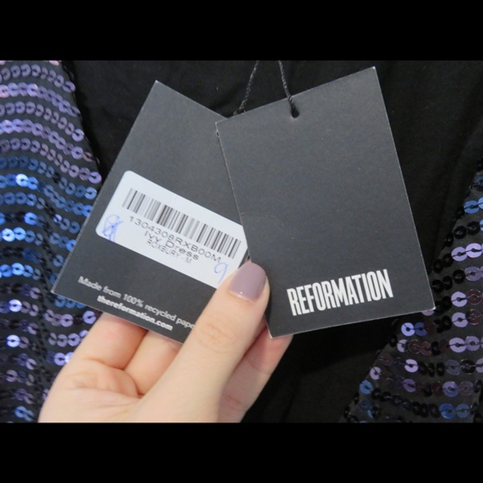 Reformation Dress Ivy Sequin Roxbury Long Sleeve Purple Blue Wrap Cocktail NWT