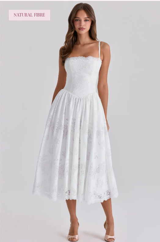 House of CB Chloe White Lace Midi Dress Size S New With Tags