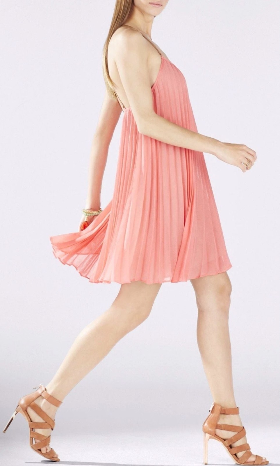BCBGeneration Pleated Cami Midi Dress in Coral