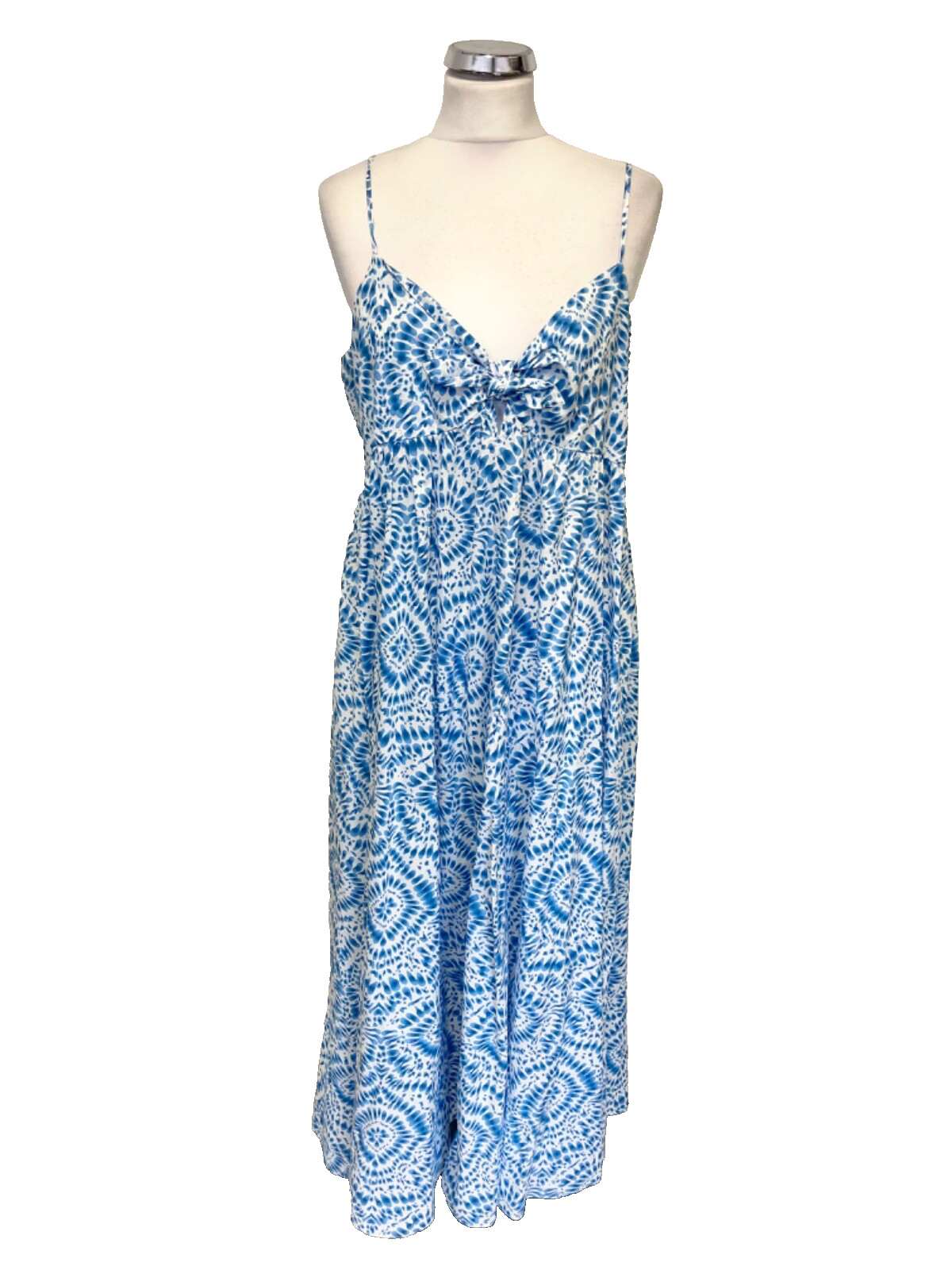 BNWT ZARA 100% COTTON BLUE & WHITE PRINT SHOE STRING STRAP MAXI DRESS SIZE XL