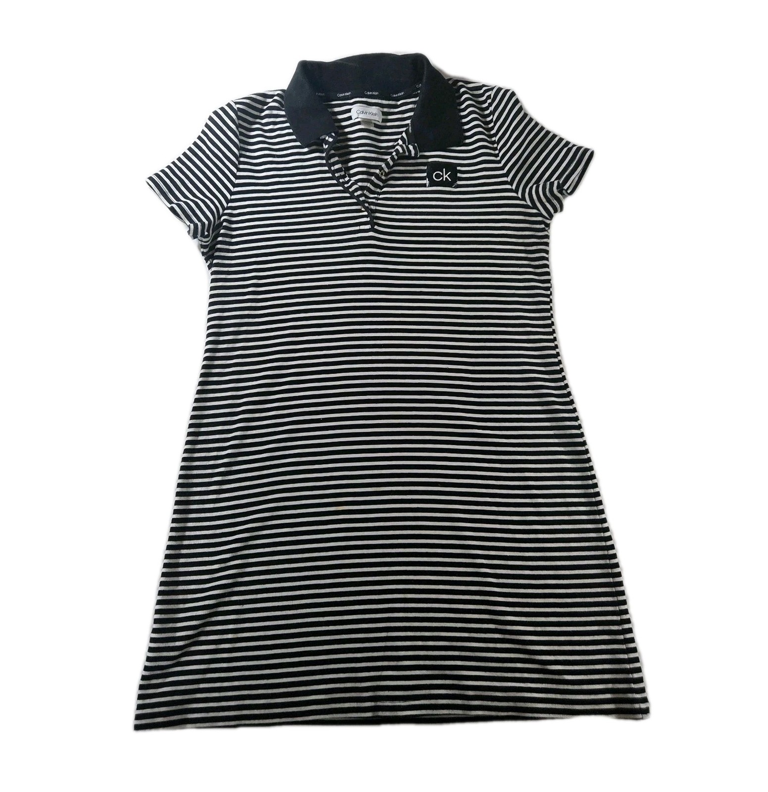 CALVIN KLEIN BLACK STRIPES COTTON POLO DRESS TENNIS TUUNIC SPORTY PREPPY SZ L
