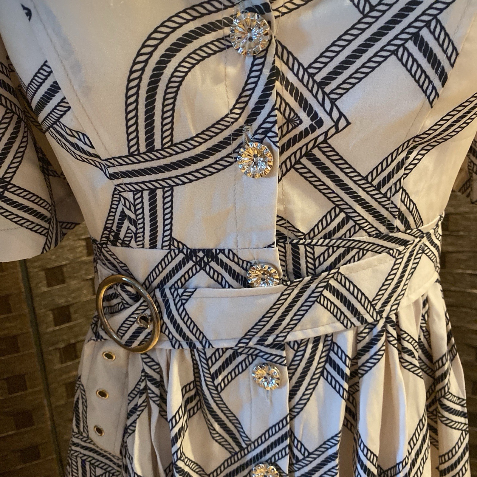 Black & White Geometric Maxi Dress with Belt Fits Small to Medium