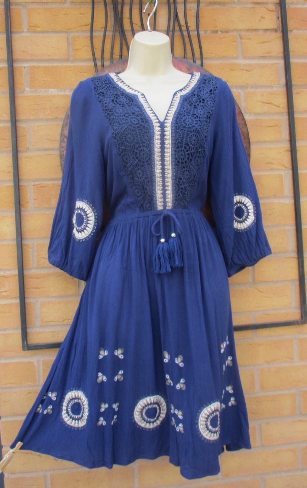 Fabulous Monsoon Size M Tasselled Beaded Embroidered Navy Kaftan Dress