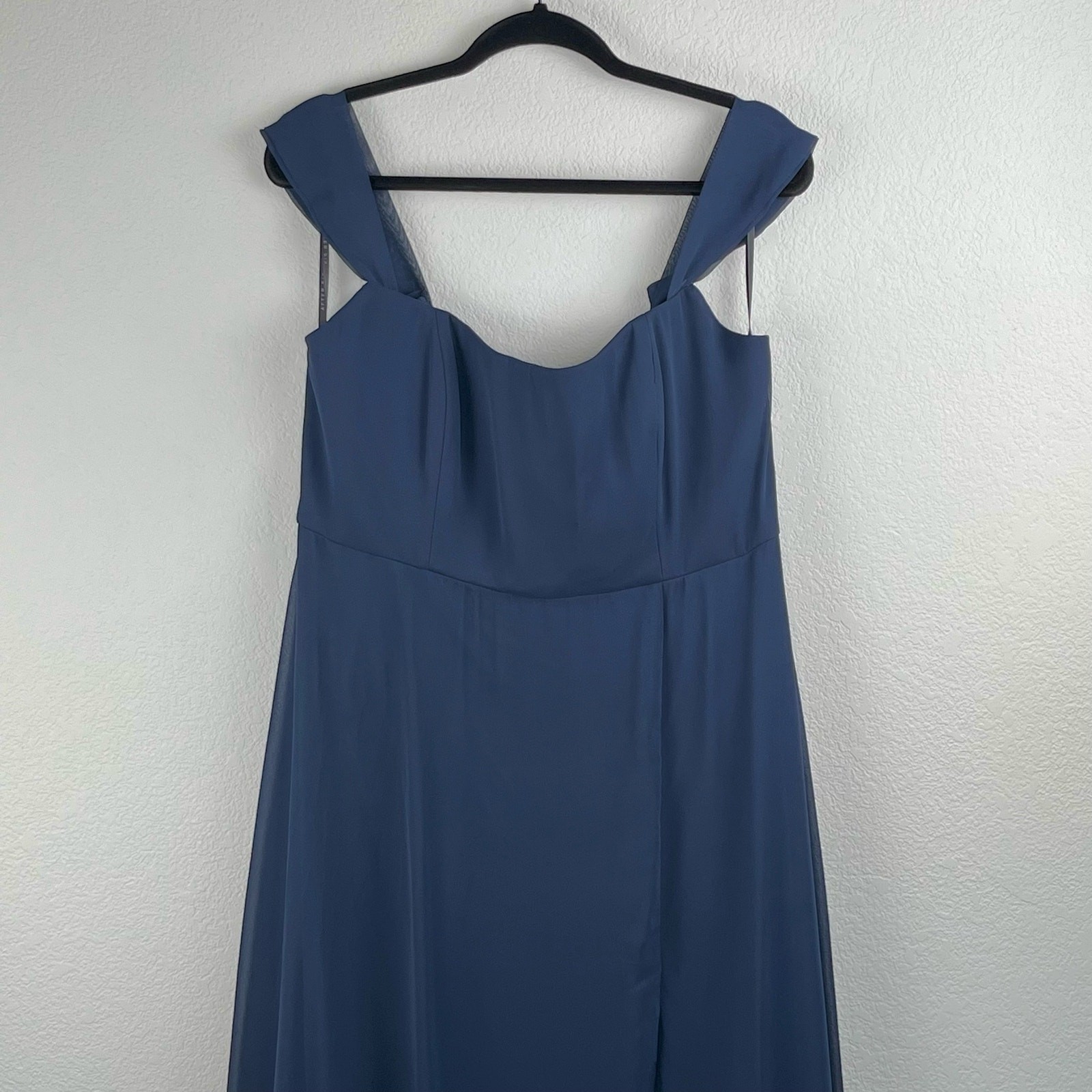 After Six Navy Lux Chiffon Gown Off Shoulder Formal Maxi 4 Prom Wedding NWOT