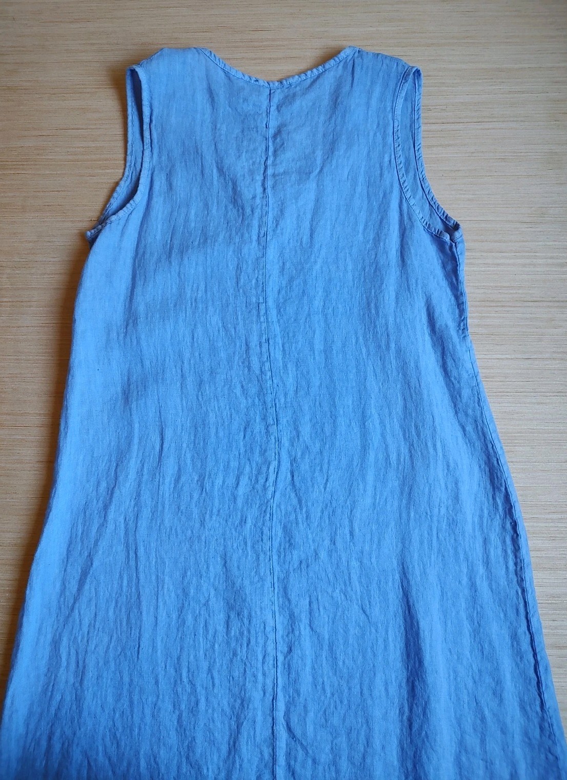 Francesca Bettini Midi Periwinkle Blue 100% Linen Dress Ruffle Hem V Neck Size M