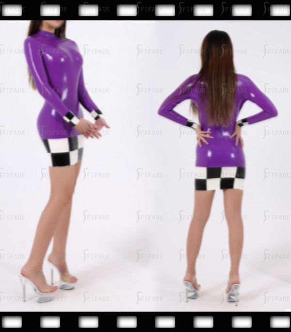 Latex Dress Mini Length Racing Lady Skirt High Neck Back Zip Customize .4mm D102