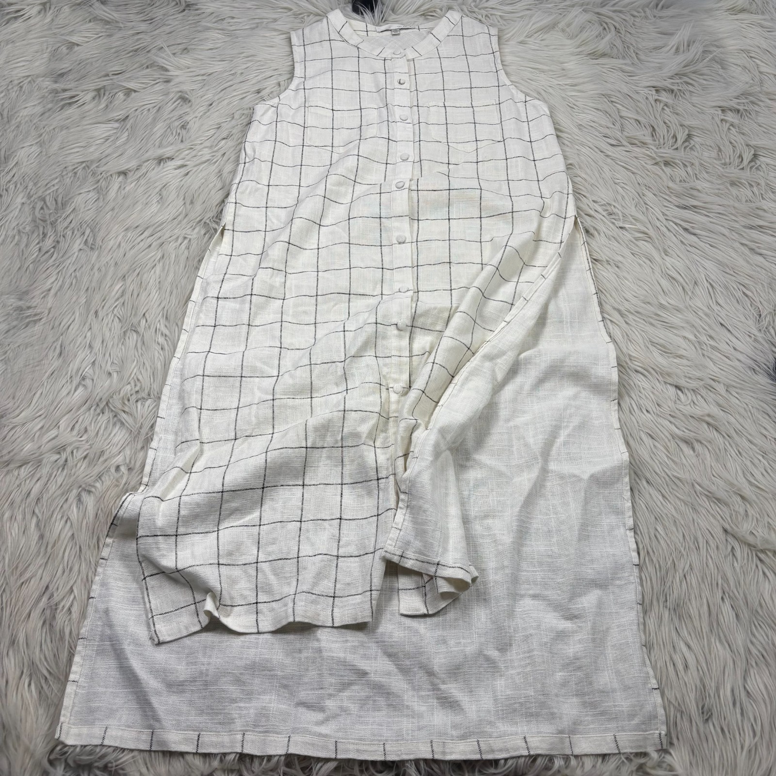 J.O.A. Women’s M Ivory Windowpane Walk Through Tunic Dress Button Front