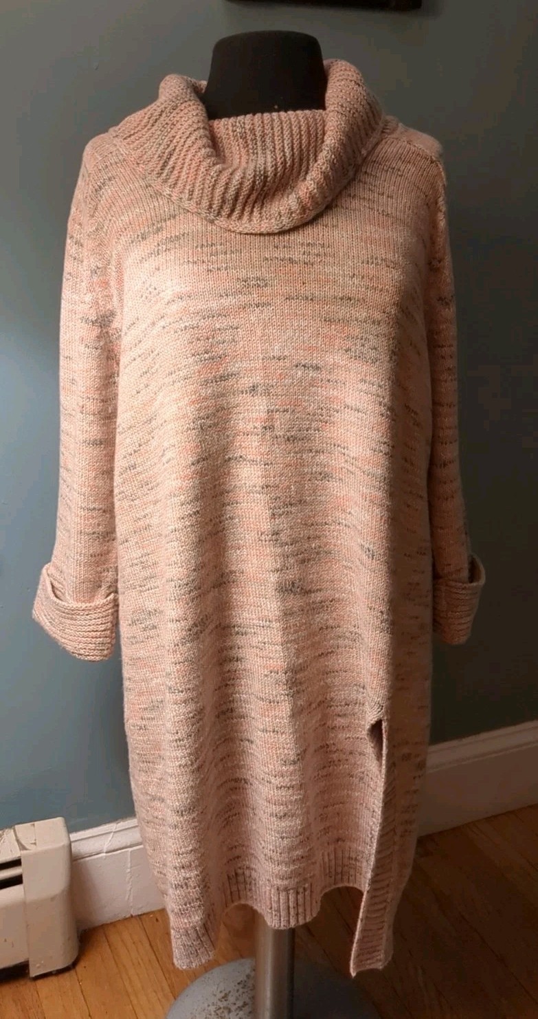 Pure J. Jill Cowl Neck Tunic Dress Womens Long Sleeve Knit Size XL Confetti 33″