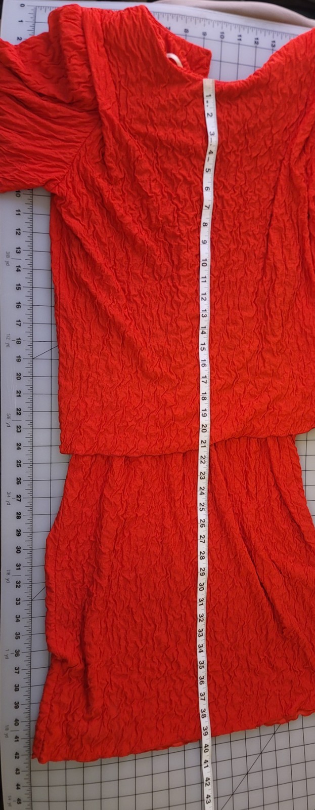 VTG Riccardo Crinkle Textured Two Piece Red Size 14.5 Large Dress Made in USA