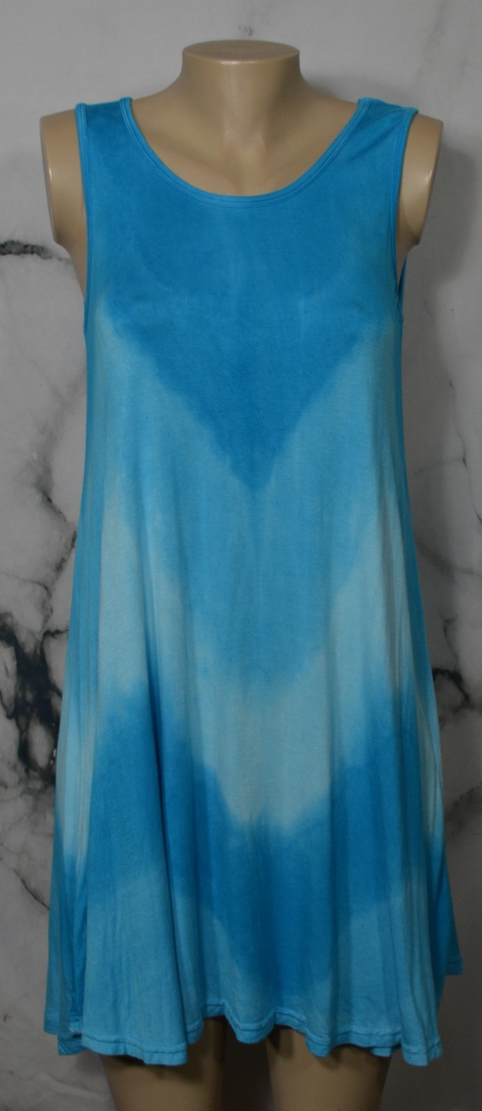 INDIA BOUTIQUE Blue Tie Dye Sleeveless Dress Free Size Stretch Jersey Unlined