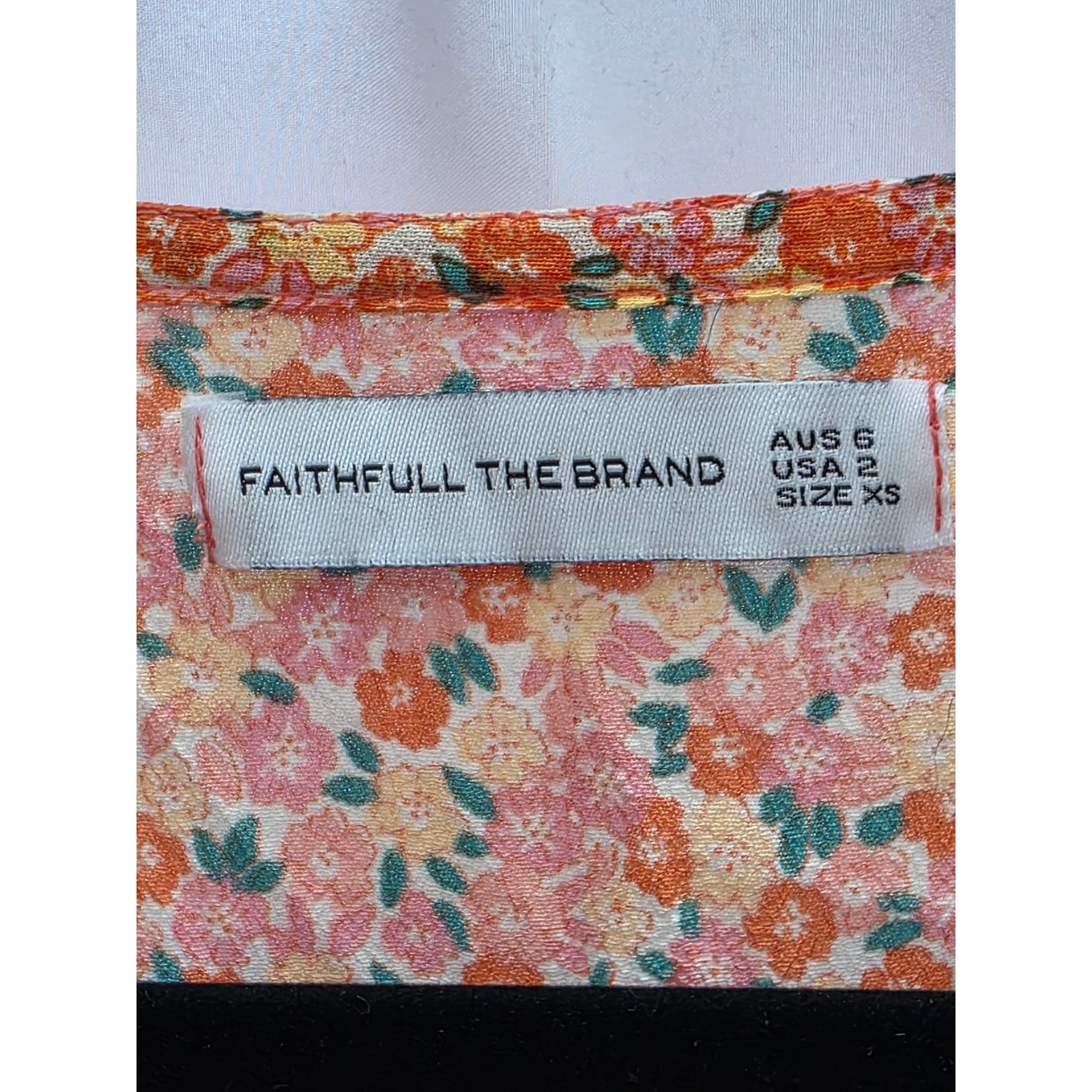 Faithfull the Brand Floral Smocked Mini Dress Orange Pink V-Neck Puff Sleeve XS