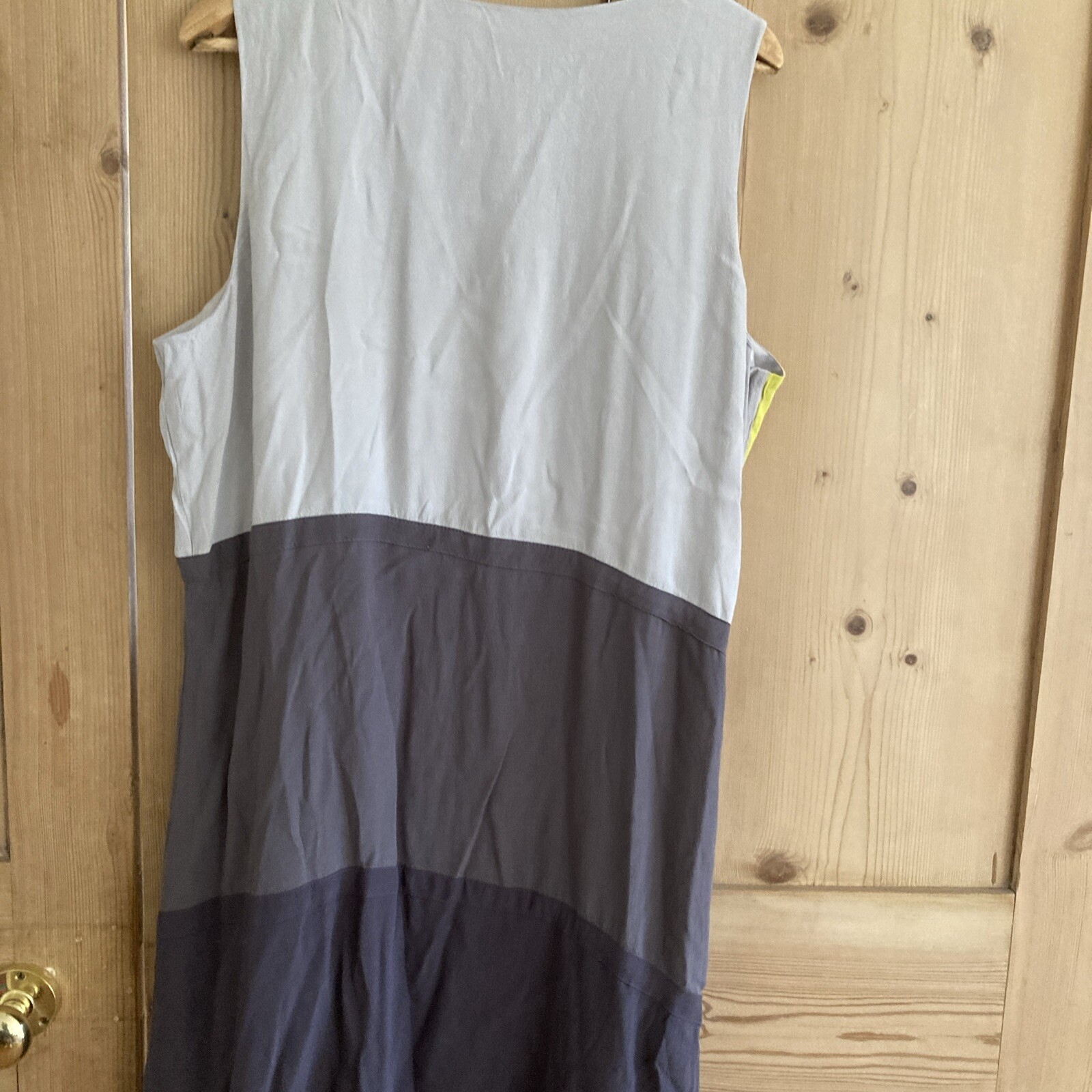 Mint Velvet grey yellow colourblock midi dress UK18 v-neck sleeveless, lined