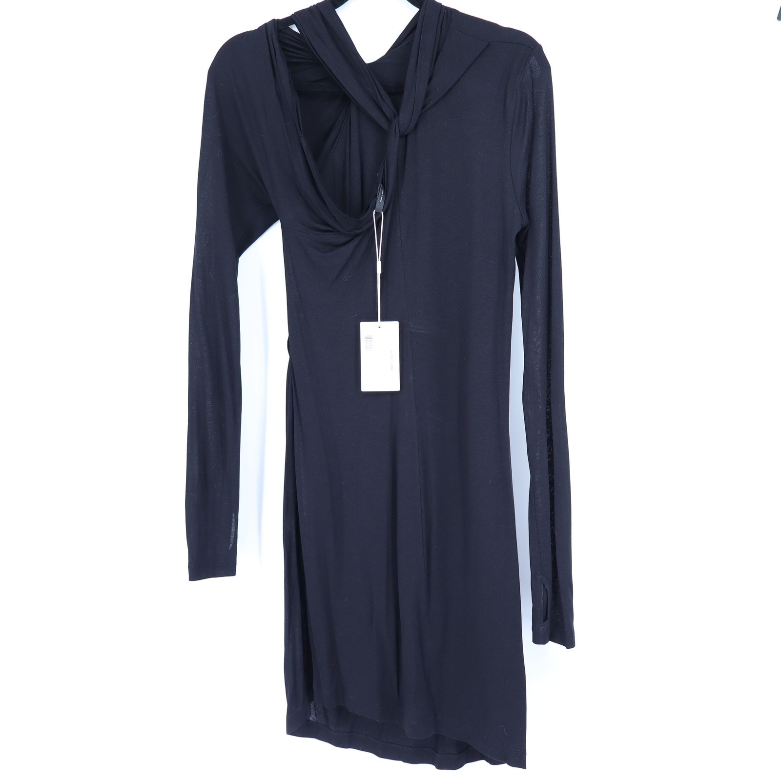 HELMUT LANG Asymmetric Mini Dress NWT Black Twisted Long Sleeve Women’s M