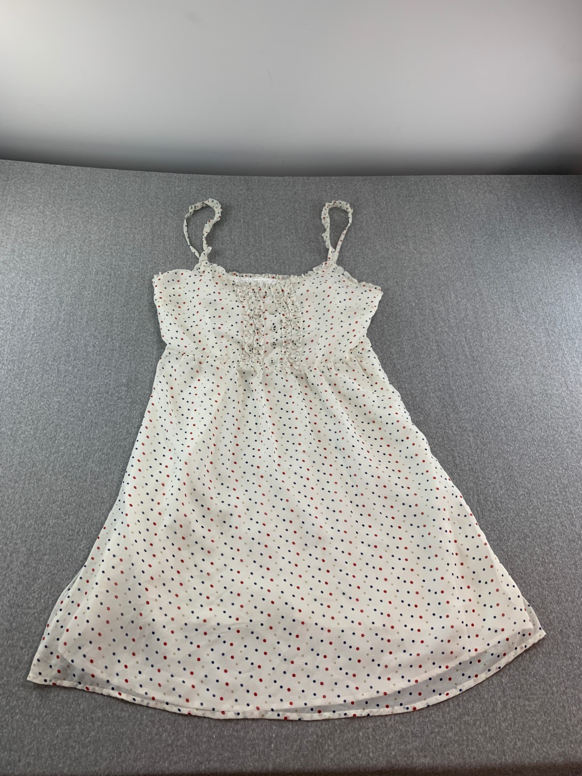 Romy Polka Dot Chiffon Sundress Womens XL Ivory Red Blue Tan Dots Flowy Lined