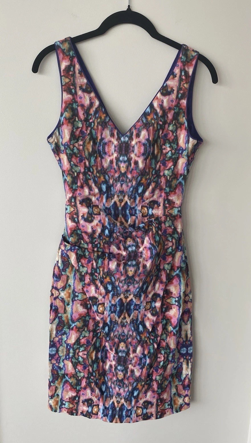 Atelier Nicole Miller Multicolor Abstract Sheath Dress. Knee Length. Size 4