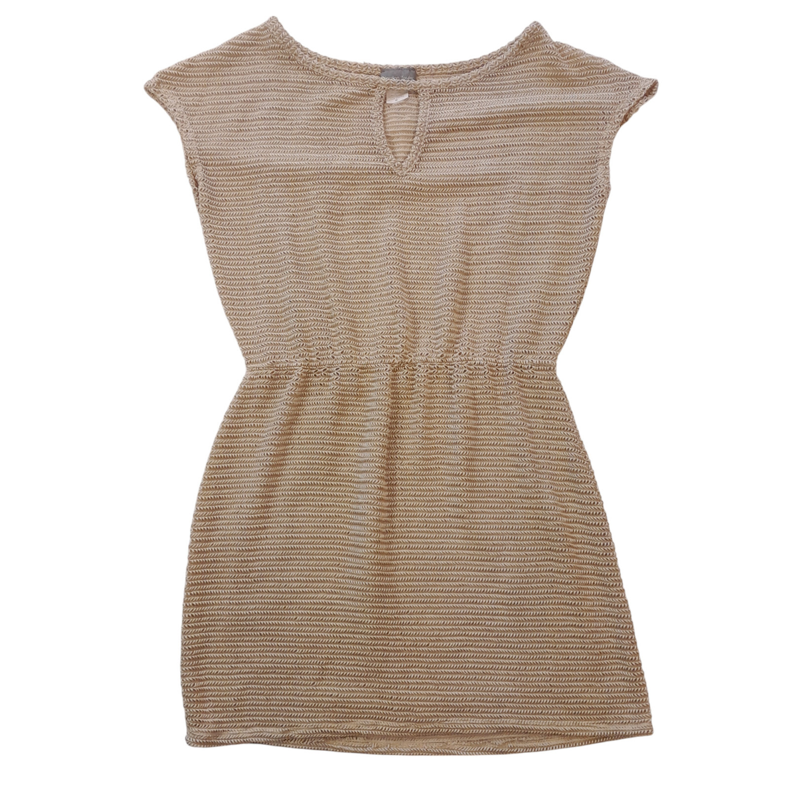 Jordan Taylor sheer mesh knit dress Medium/beige/elastic waist/keyhole neck