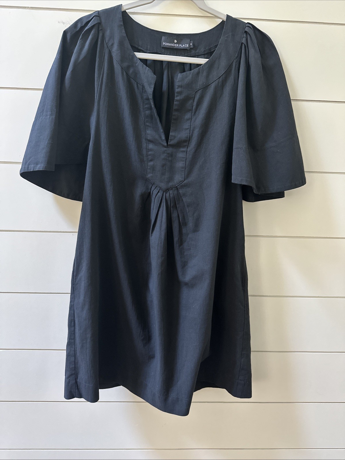 Tuckernuck Pomander Place Dress Medium Black Finley Flutter Sleeve Pockets Mini