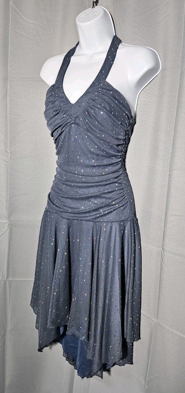 Jodi Kristopher Y2K Whimsy Babydoll Fairy Asymmetric Gray Sparkle Rouch Mini M