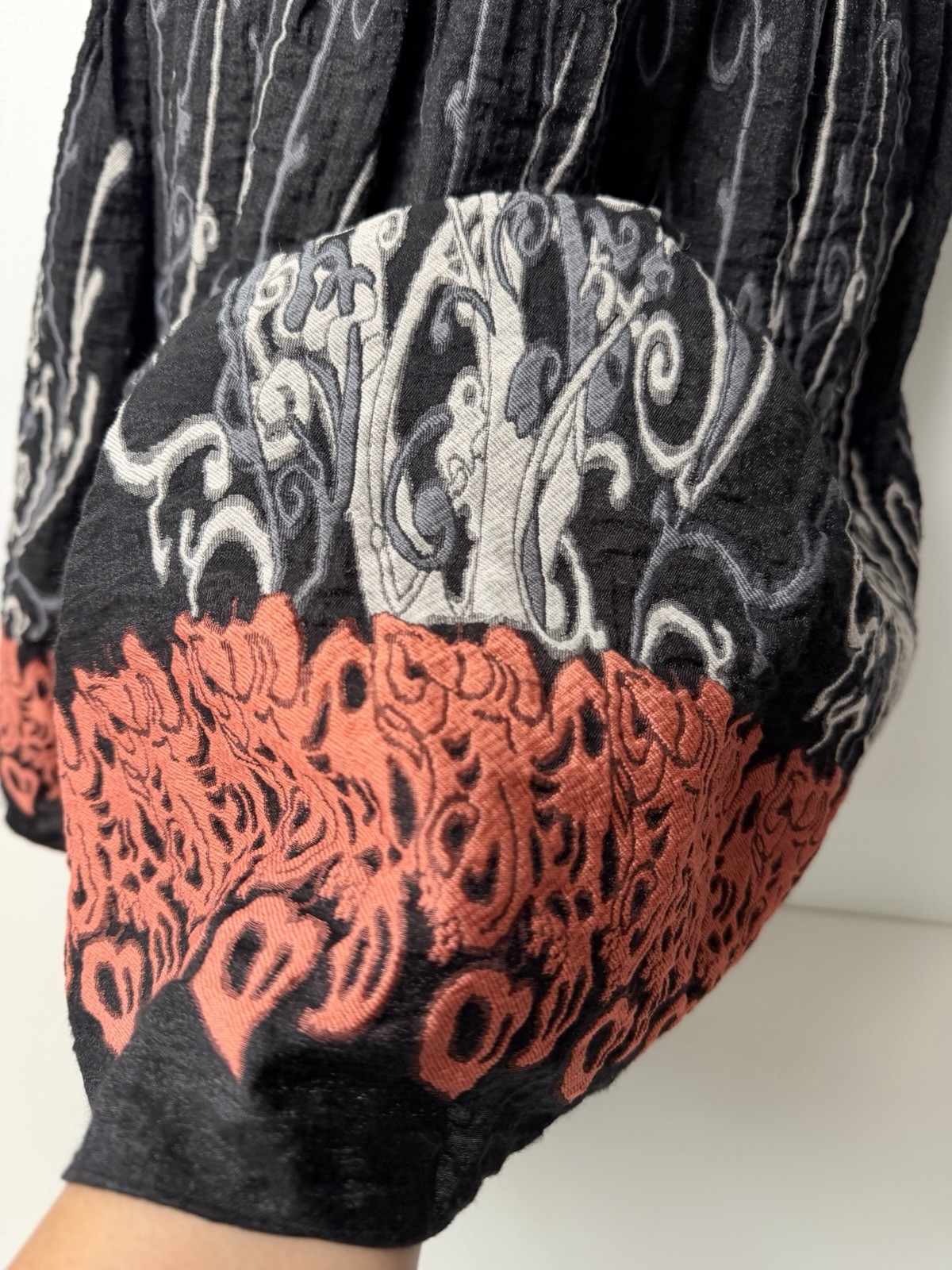 MAX EDITION Jacquard Smocked Top Fit-and-Flare dress Black /Coral Size S/M