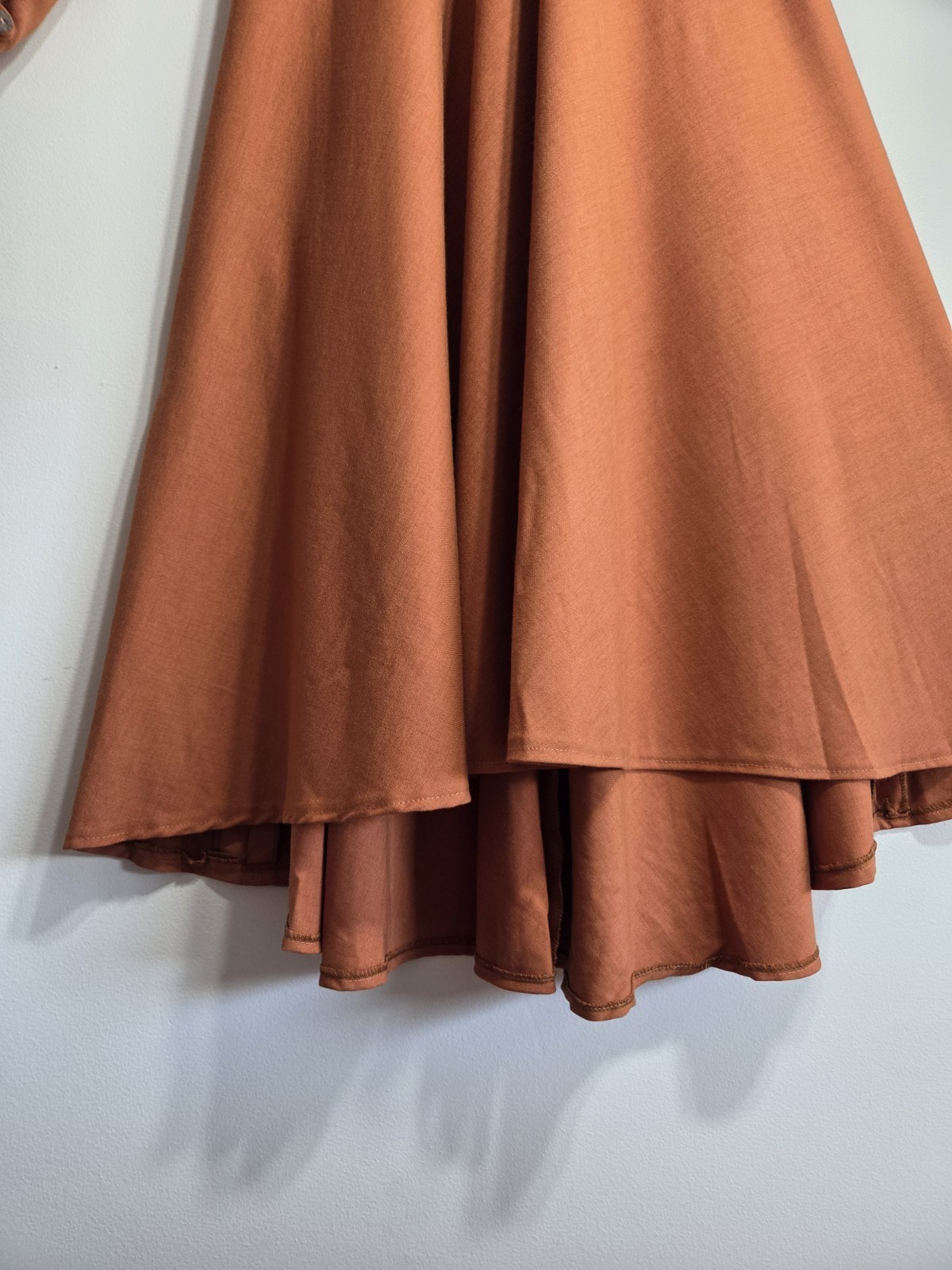 CUSTOM MADE Size L Brown V-Neck Long Sleeve A-Line Knee Length Vintage Inspired