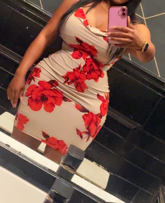 Lolly Day Floral Bodycon Dress Red White Spaghetti Strap Size L