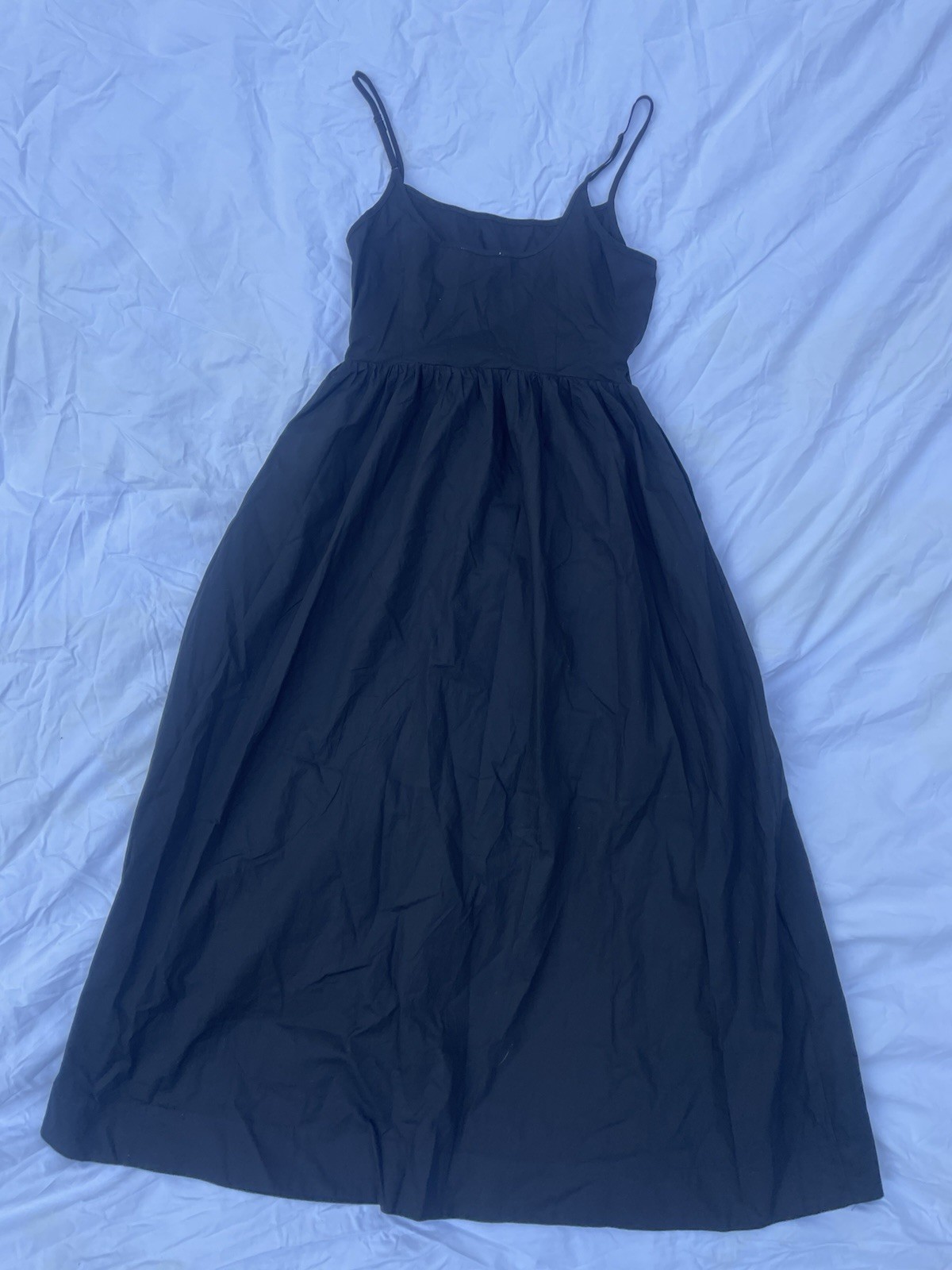 Moon River Black Ivory A-Line Midi Dress Tank Strappy Adjustable Bow Belt S