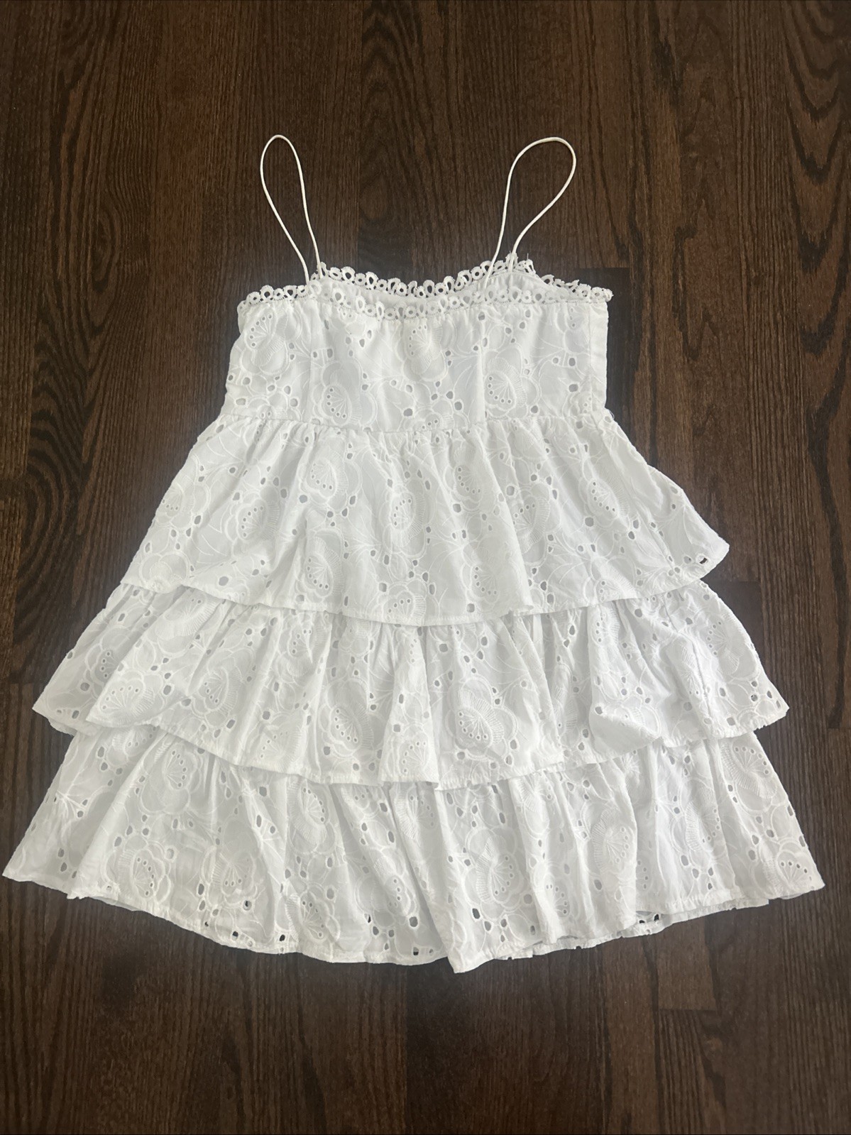 Altar’d State Women’s size Large White Ruffle Eyelet Spaghetti Strap Mini Dress