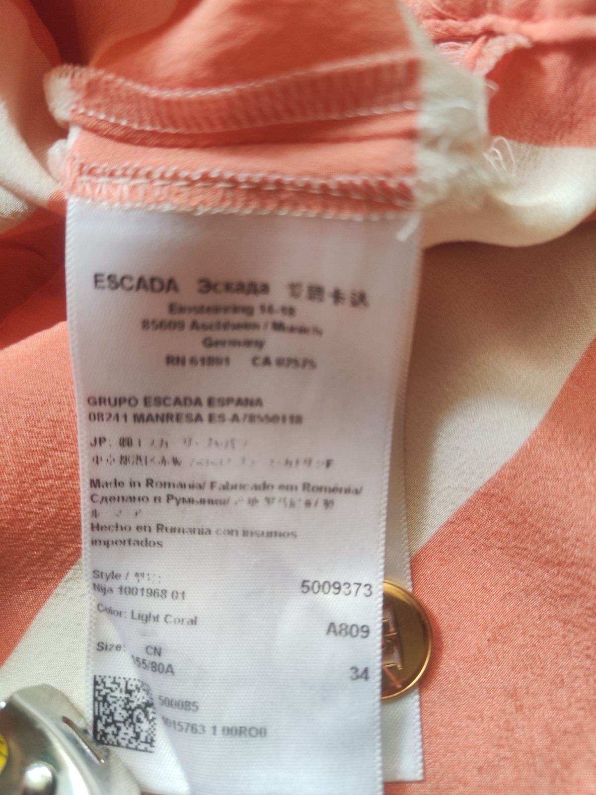 ESCADA Silk Striped Tunic Dress Sz 34 Fits S Pink White Petite Short